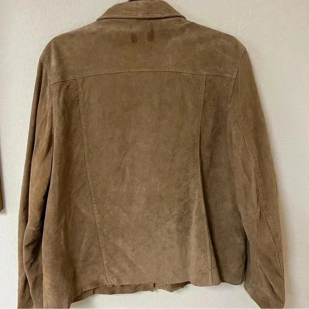 Chico's Womens Size 3 Suede 100% Leather Lined Tan Jacket With Metal Buttons - Picture 8 of 9